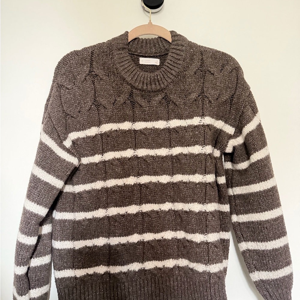 LC Lauren Conrad Women's Crewneck Sweater in Brown and Cream